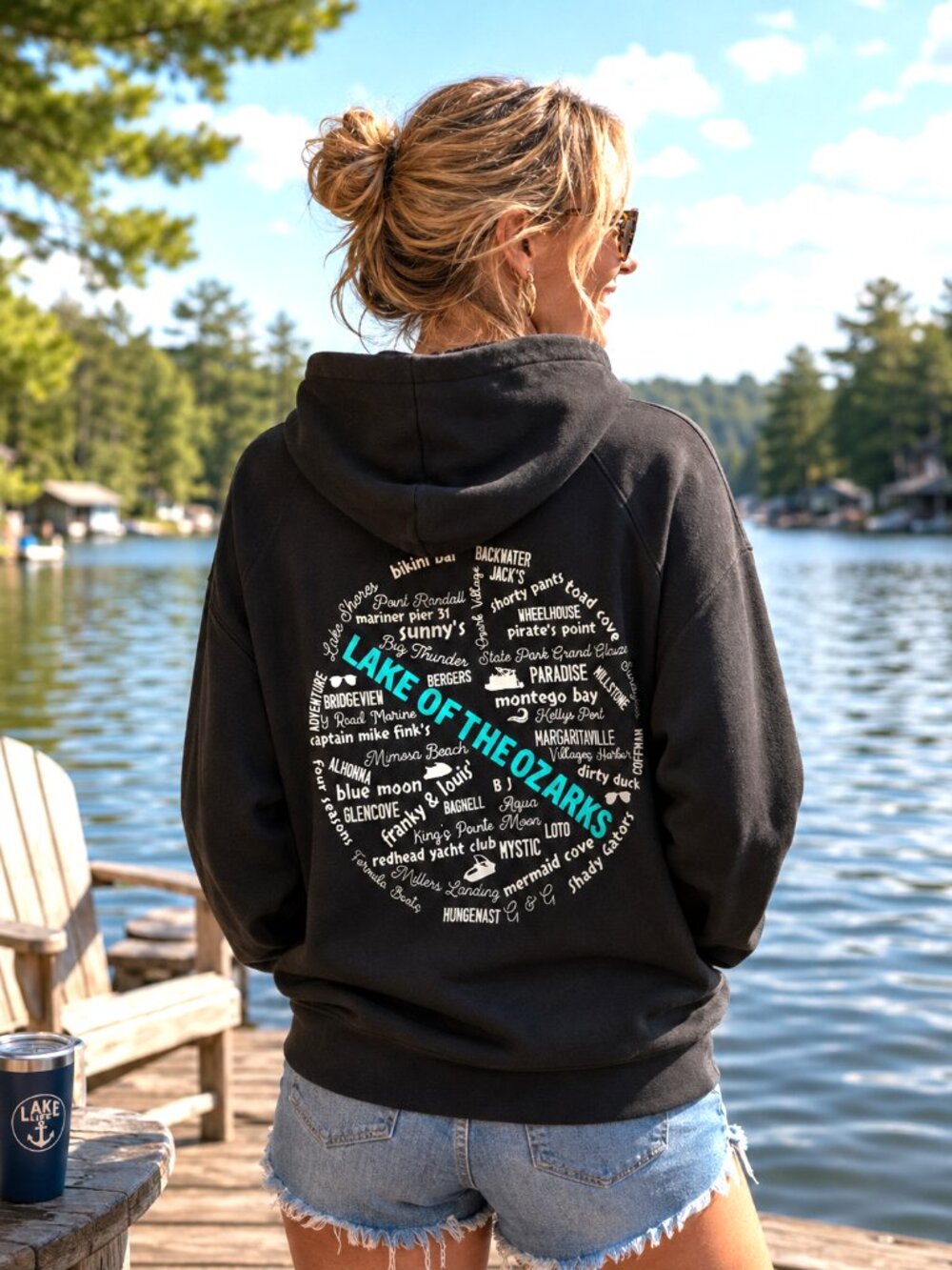 Lake of the Ozarks Hoodie Upcycled Pullover Sweatshirt Landmarks Marinas Size M